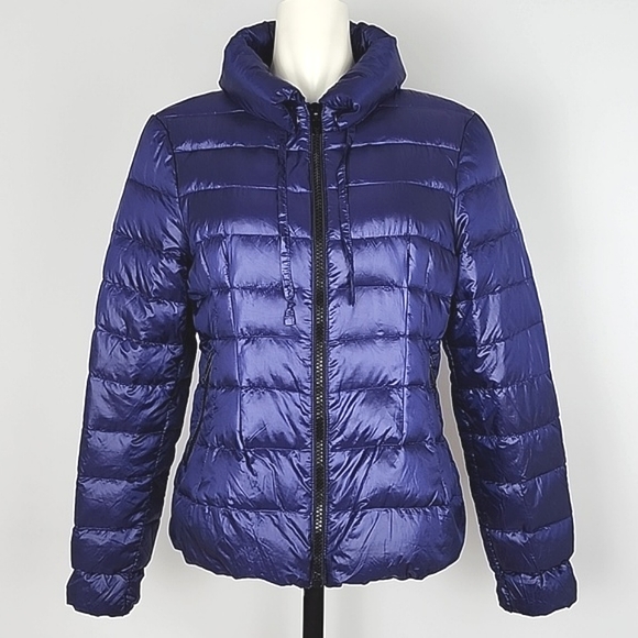 Zara Woman Down Puffer Jacket Electric Purple Roll Up Hood Size Large - Picture 6 of 16